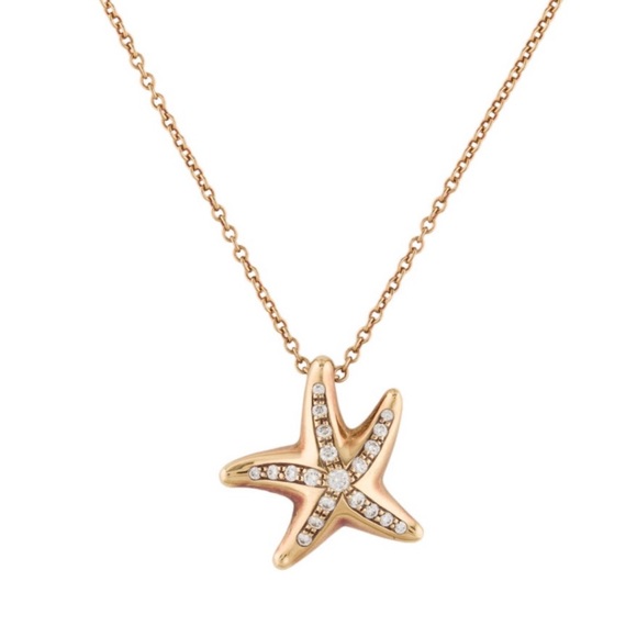 Tiffany & Co. Gold Diamond 18Kt Elsa Peretti Starfish Necklace w box + pouch - Picture 1 of 7